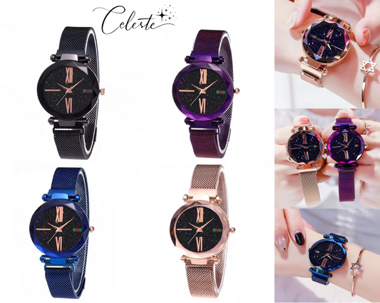 Star Dust Watch Adjustable Stainless Steel Bracelet Rose Gold, Blue, Black & Purple