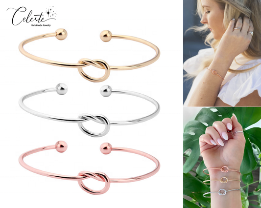 B - Simple Knot Rose Gold or Silver Plated Metal Bracelet Tied the Knot Birthday Wedding Bridal party Gift