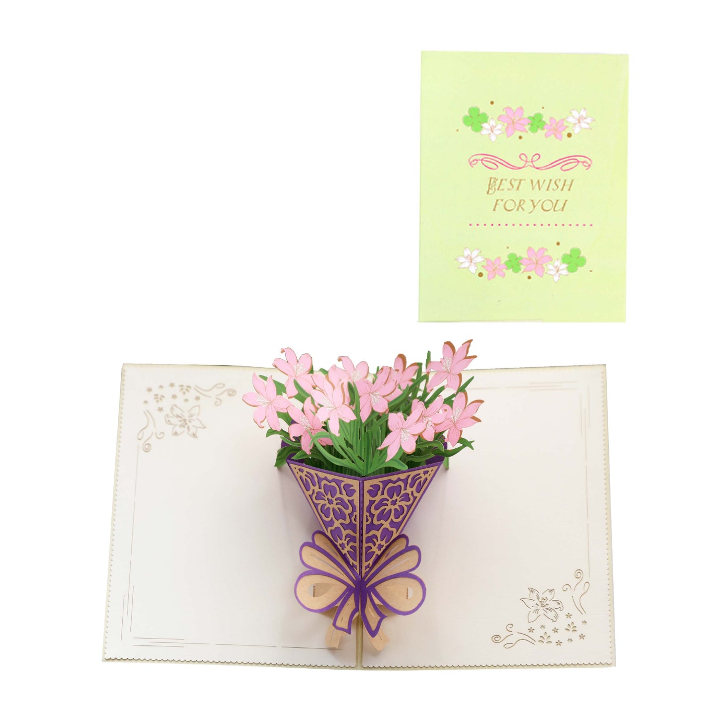 C - 3D Lily Flowers Pop Up Greeting Card with Envelopes
