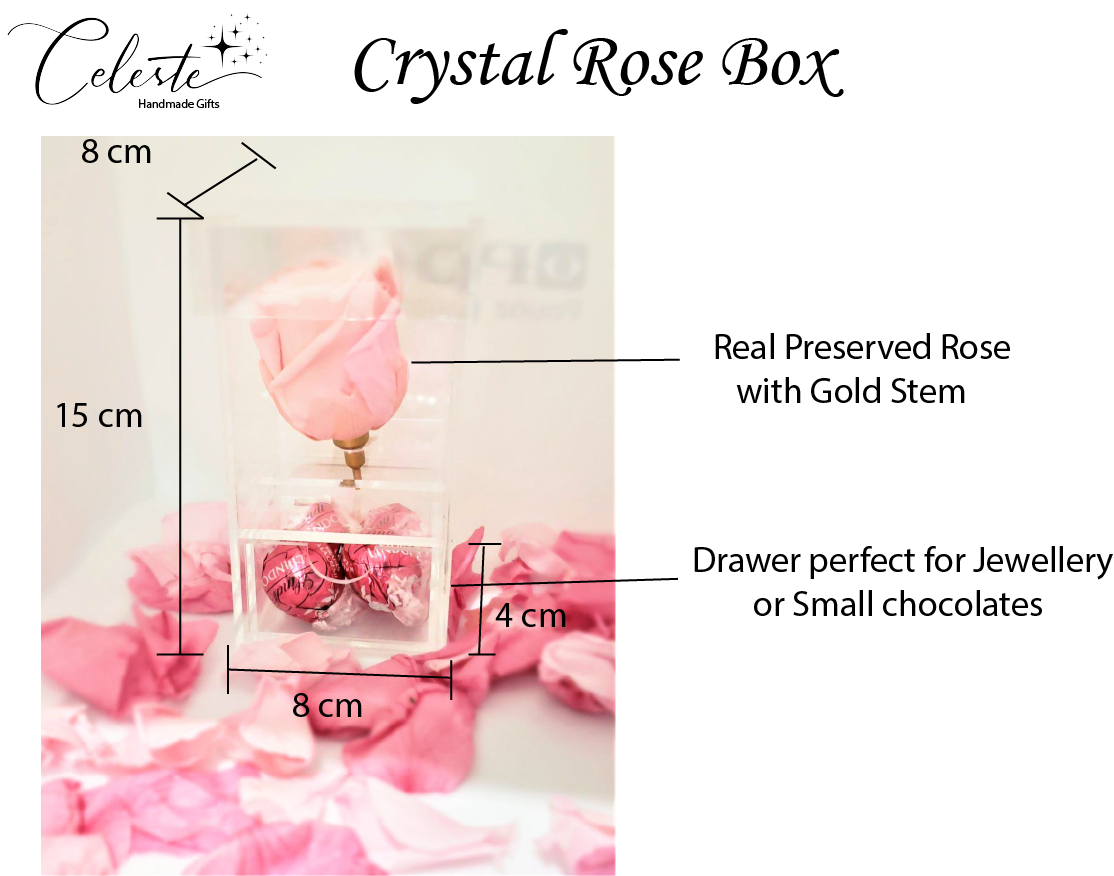 Crystal Real Rose Handmade Preserved Flower Acrylic Jewellery Chocolate Box Gift