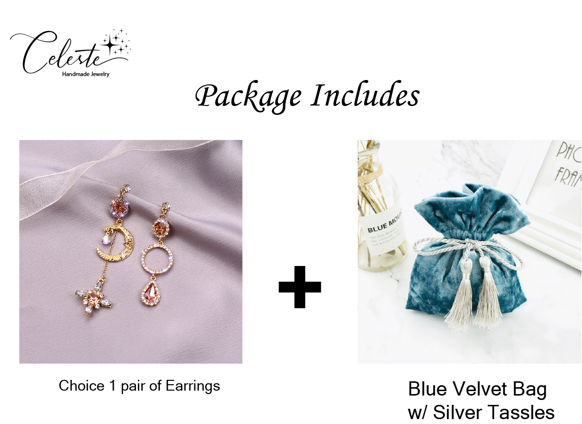 J - Asymmetrical Celestial Crystal Earrings Moon Stars Gold Alloy Rhinestone Fashion Earring Gift