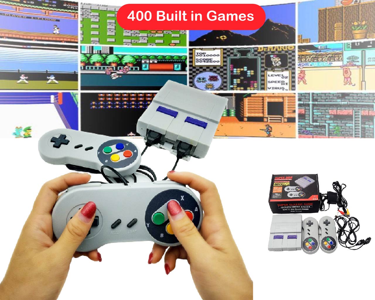 400 Built in Classic Video Games Retro Mini Console 2 player Set Gift TV game