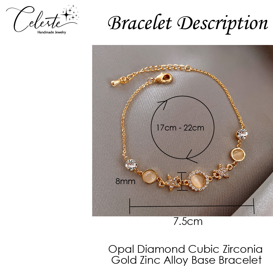 B - Opal Star Crystal Gold Bracelet Rhinestone Alloy Jewelry Gift