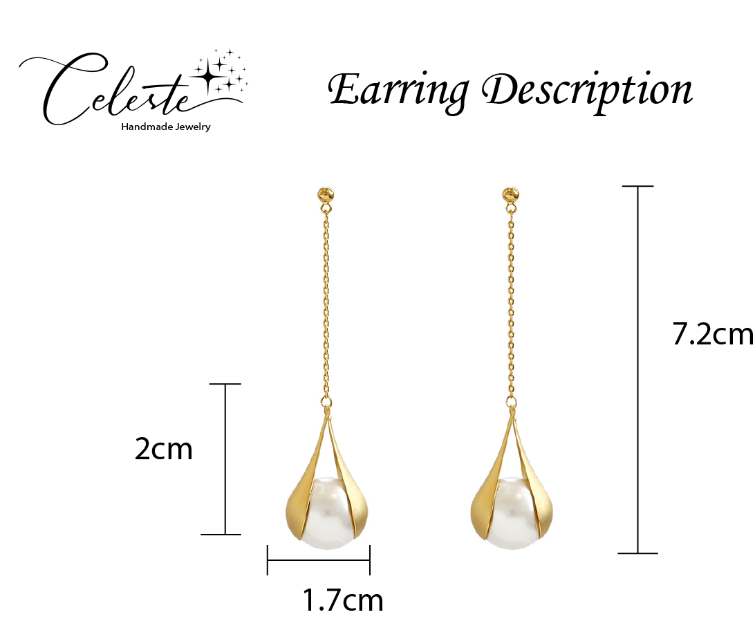 E - Trendy Gold Water Drop Earrings French Elegant Long Tassel Pearl Dangle Earrings Jewelry