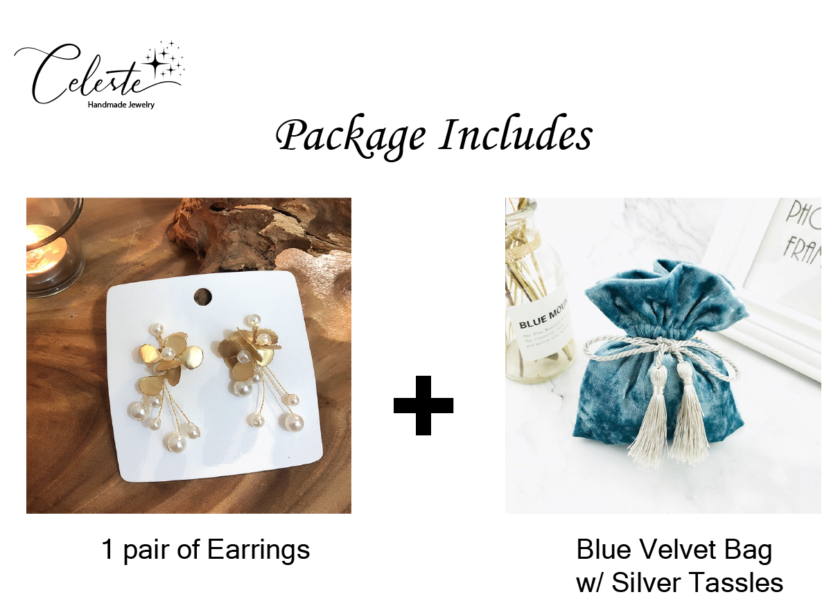 A - Gold Flower Pearls 3D Alloy Dangling Earrings Gift Elegant Modern Fashion Wedding