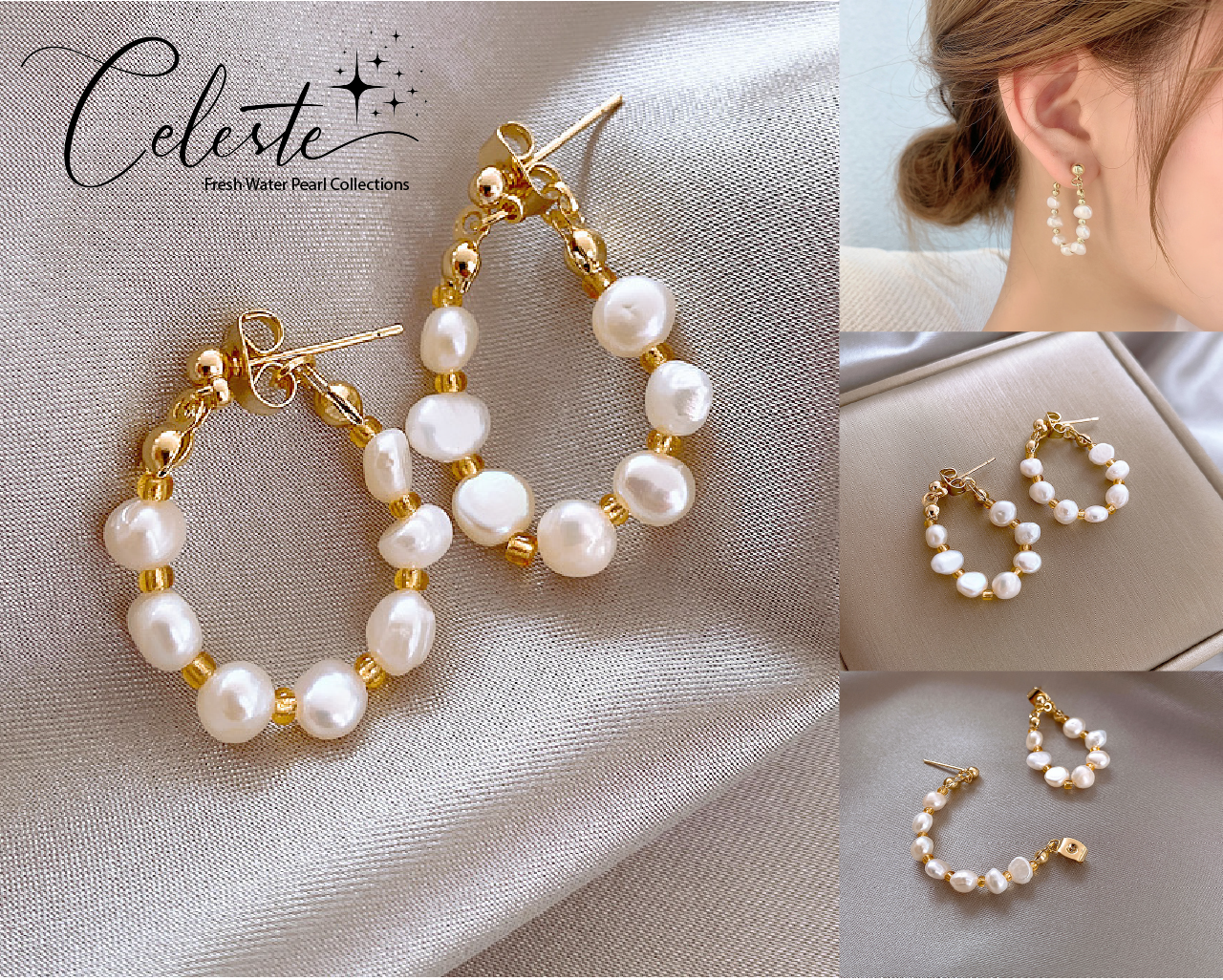 V - Real Pearl Hoop Earrings White Fresh Water Pearls Genuine Gift Gold Zinc Alloy