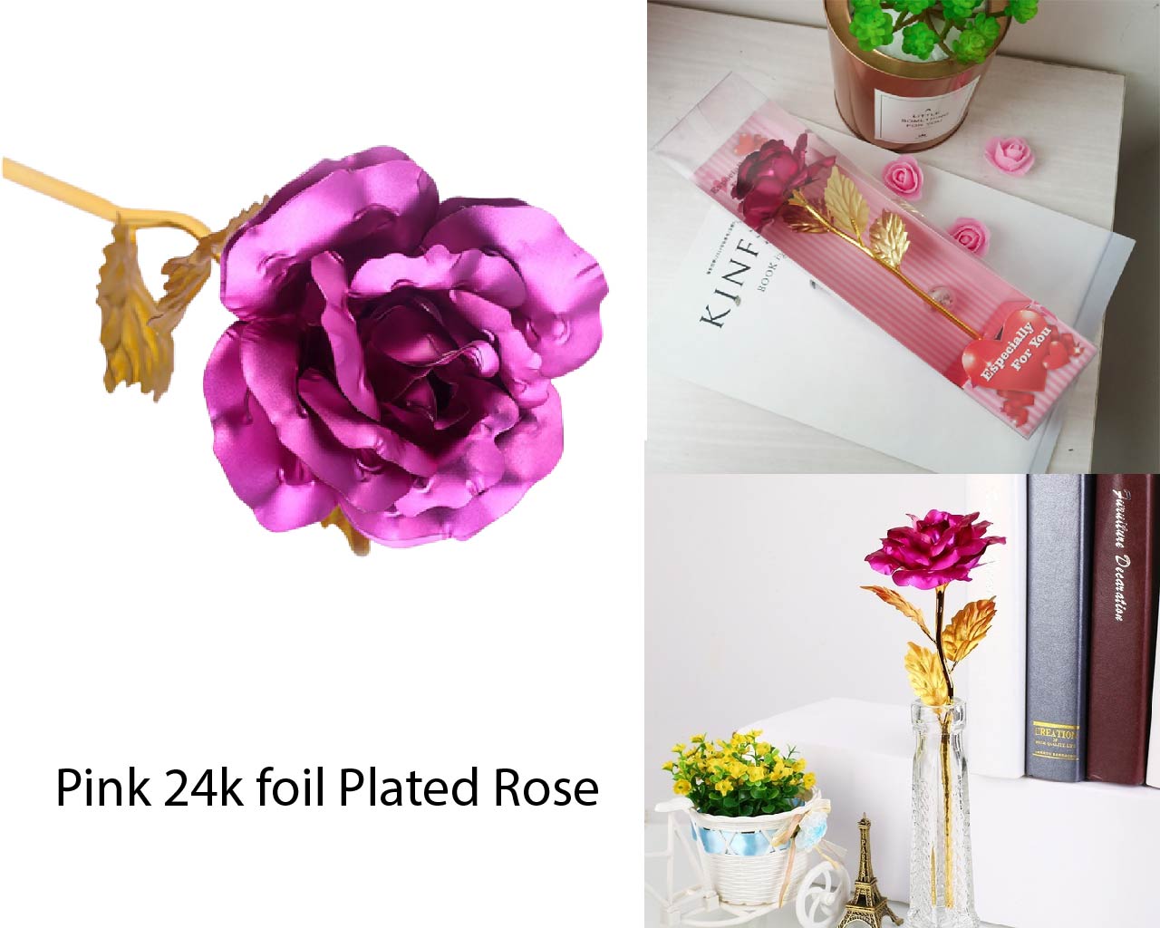 24K gold plated foil roses in a Gift Box Red, Pink, Purple, Gold, Blue & Galaxy Rose Gift