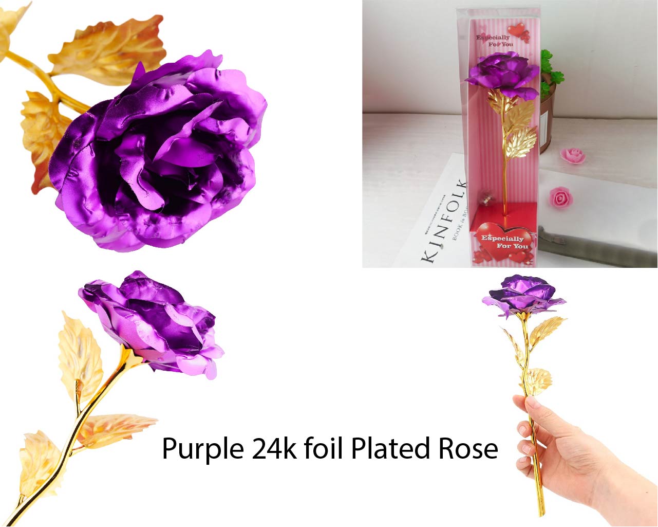 24K gold plated foil roses in a Gift Box Red, Pink, Purple, Gold, Blue & Galaxy Rose Gift