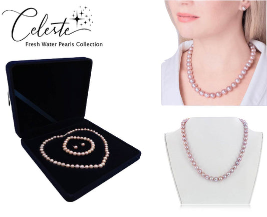 PA - Real Pearl Full Set Purple Necklace Bracelet Earring Celeste 925 Sterling Silver Pearls gift box
