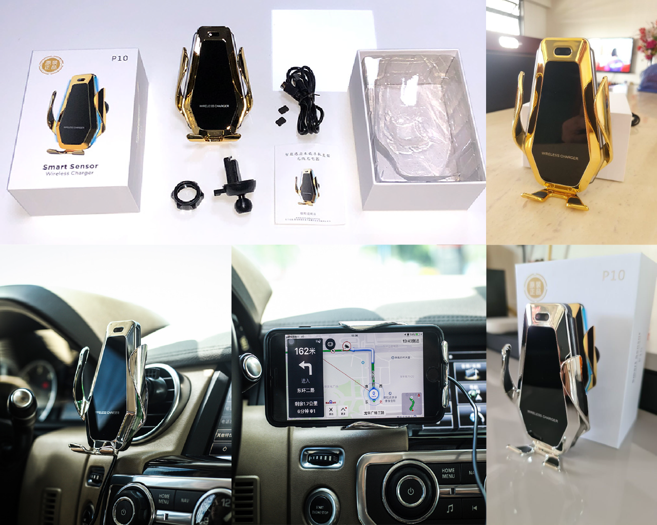 Wireless Phone Holder Car Charger Automatic Clamping Mount Charger Gold Silver Green Blue