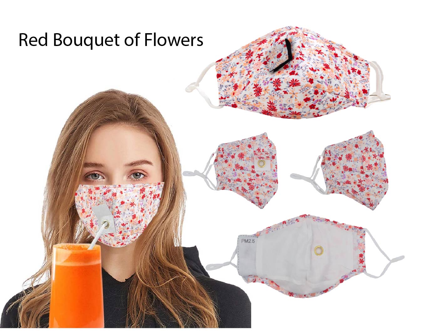 Cotton Face mask 1cm diameter opening for Straw face covering Choose fr 6 colours