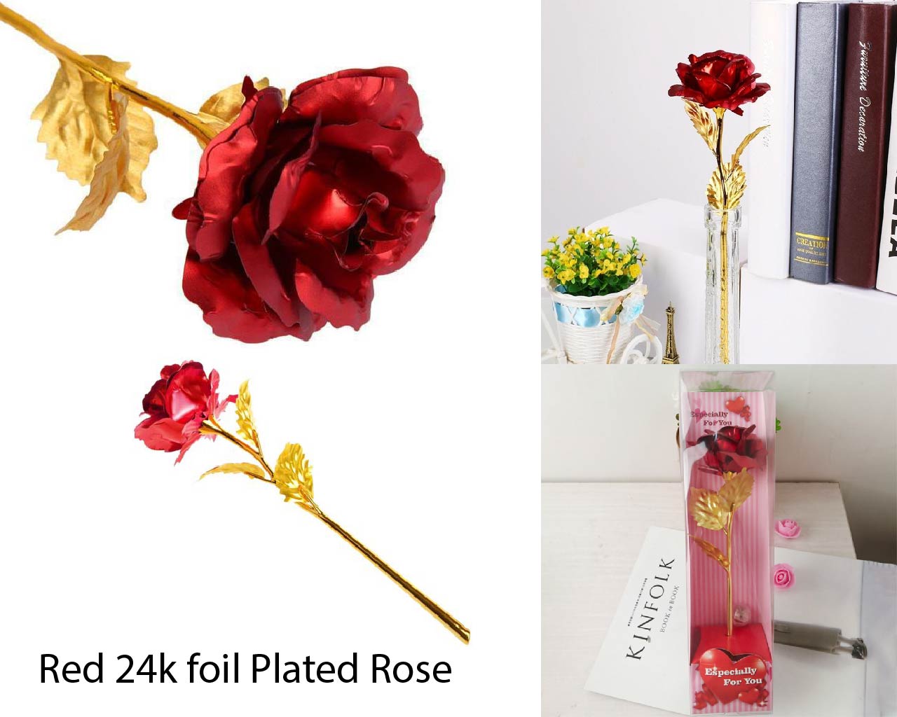 24K gold plated foil roses in a Gift Box Red, Pink, Purple, Gold, Blue & Galaxy Rose Gift