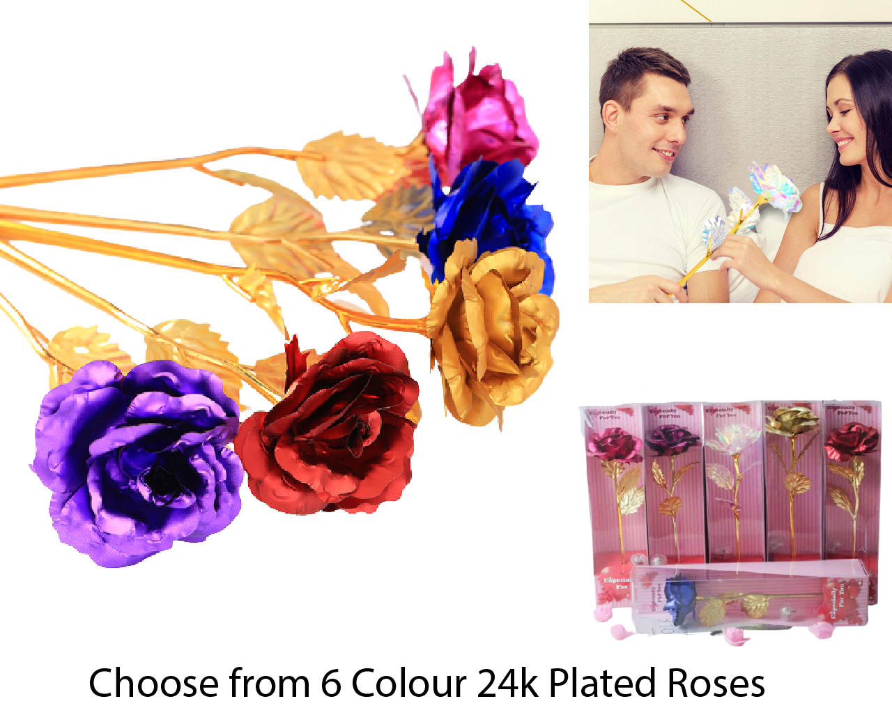 24K gold plated foil roses in a Gift Box Red, Pink, Purple, Gold, Blue & Galaxy Rose Gift