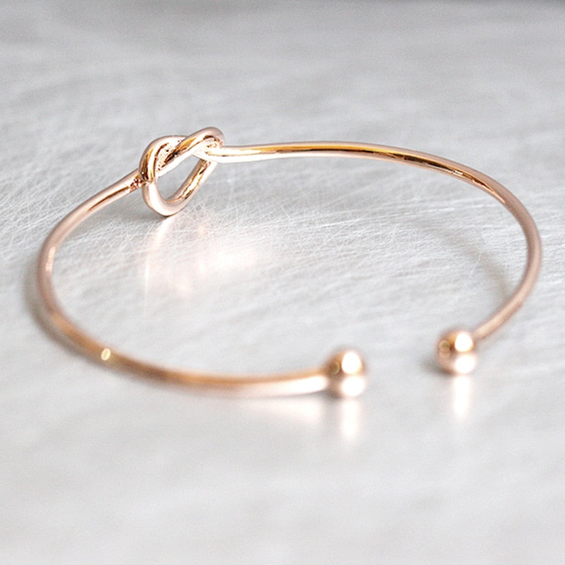 B - Simple Knot Rose Gold or Silver Plated Metal Bracelet Tied the Knot Birthday Wedding Bridal party Gift