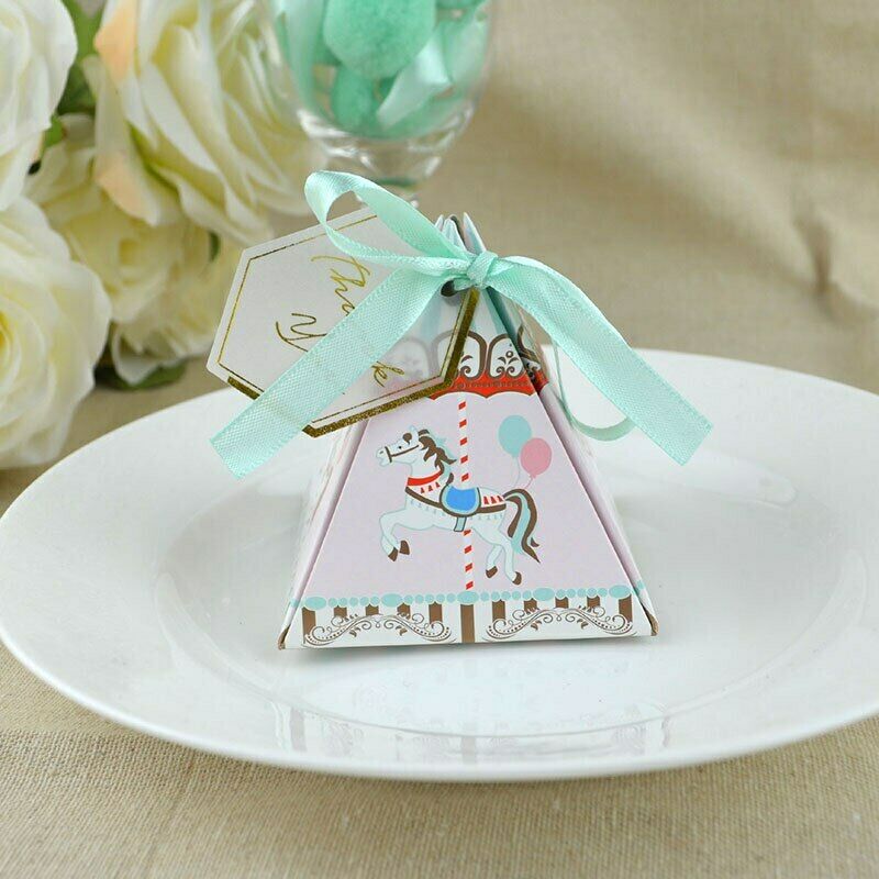 M - 20pc Pyramid Party Favor Boxes Laser Cut Box Ribbon Graduation Birthday Wedding Baby Shower Gift favour