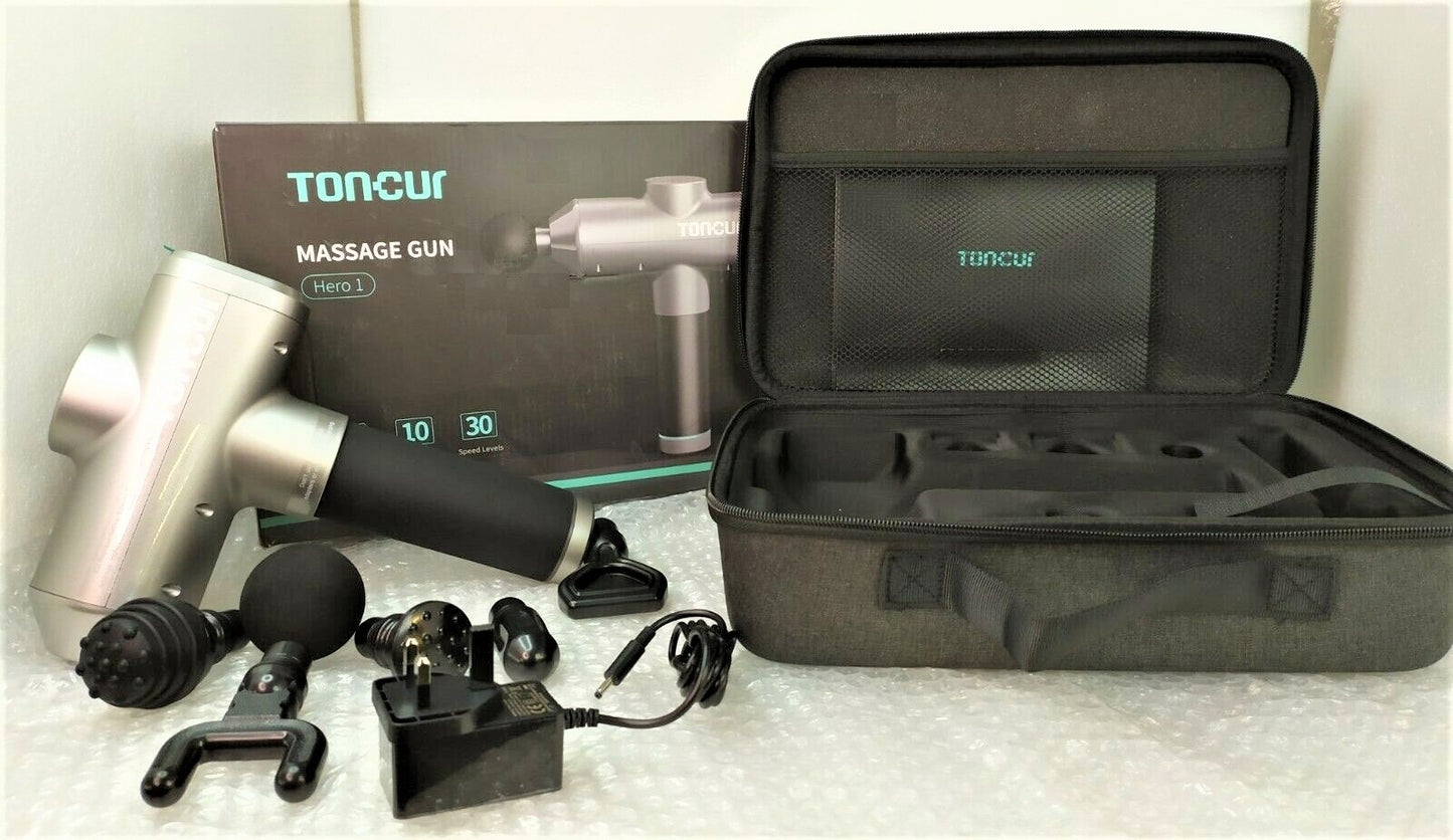 Toncur Hero 1 Model 30 speed Wireless Rechargeable Sports Massager 30W 3200rpm Fitness Gun Massager 6 heads Case