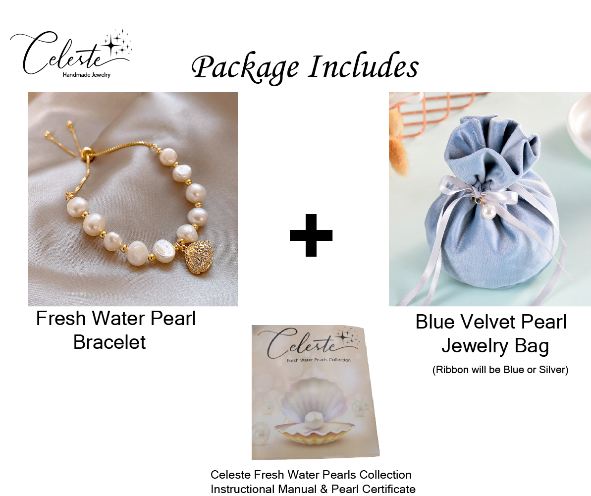PL - Seashell Charm Gold Real Pearls White Crystal Charm Bracelet Cubic Zirconia Girls Women Gift