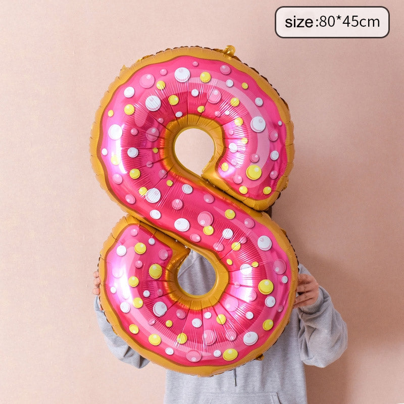 G - 40 Inch Large Donut Cartoon Floating Digital Aluminum Film Balloon Baby Birthday Layout Birthday Party Decorations