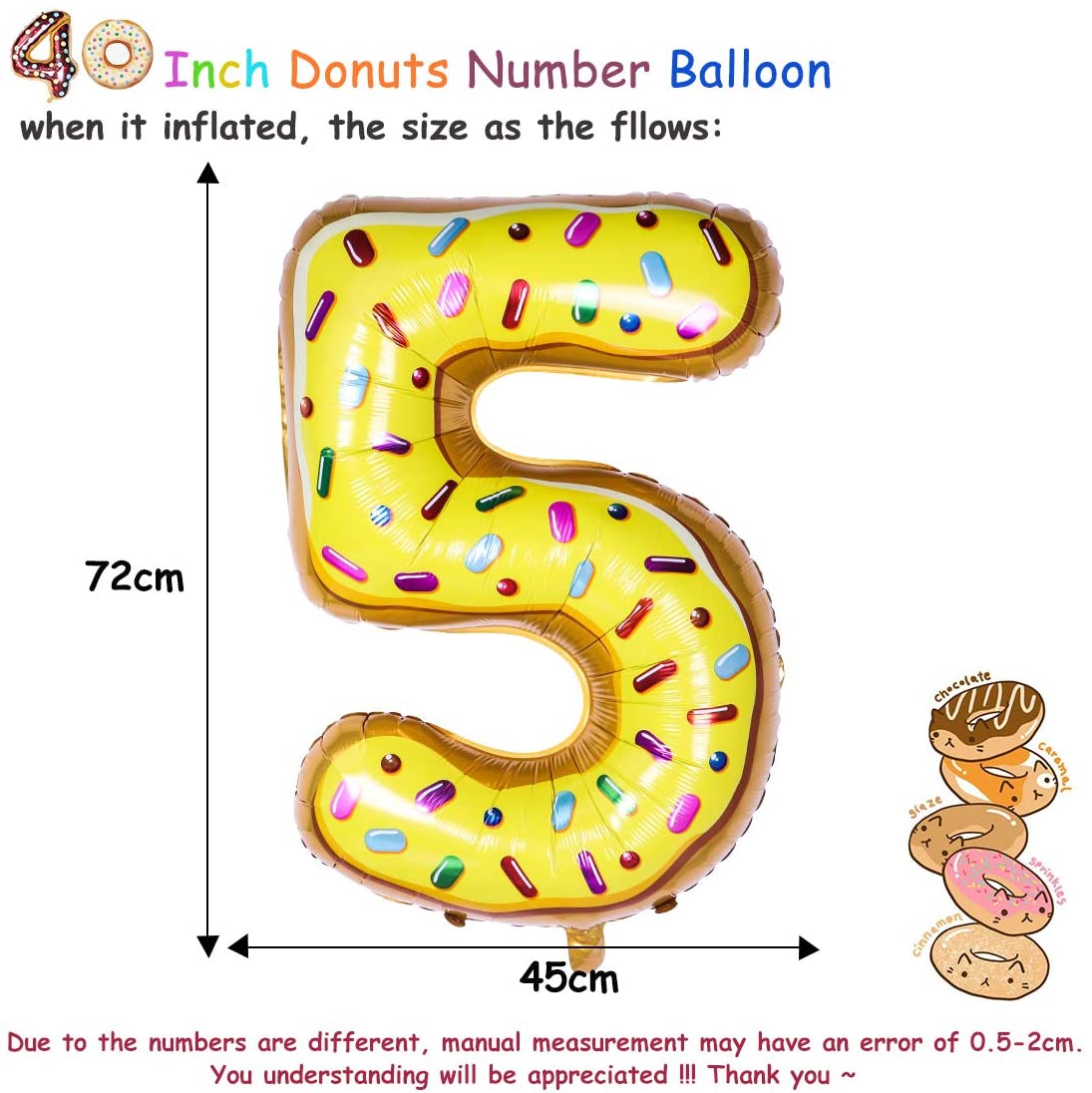 G - 40 Inch Large Donut Cartoon Floating Digital Aluminum Film Balloon Baby Birthday Layout Birthday Party Decorations