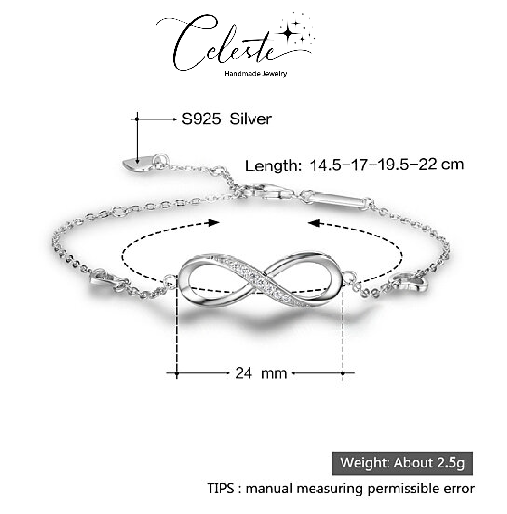L - Infinity Bracelet Diamond Cubic Zirconia Crystal 925 Sterling Silv –  Buy Smart