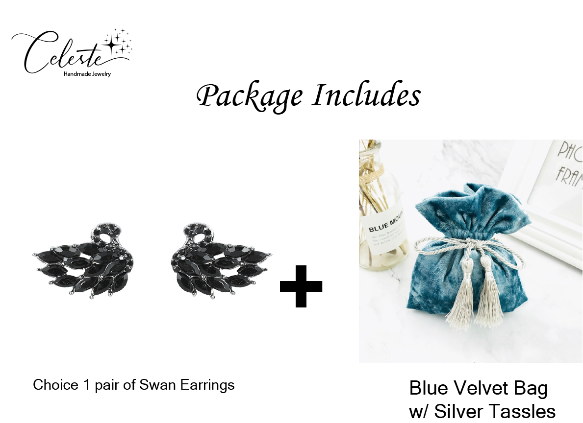 D - White & Black Swan Crystal 925 Sterling Silver Needle Post Stud Earrings Birthday Gift
