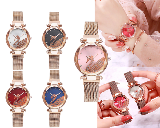 Swan Crystal Watch Adjustable Stainless Steel Bracelet Rose Gold, Gold, Red, Blue & Black