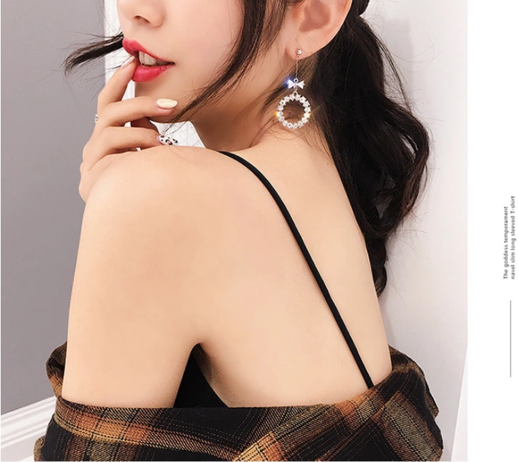 D - Circle Bow Crystal Rhinestone Earrings Silver and Black Drop Dangle Fashion earring Gift