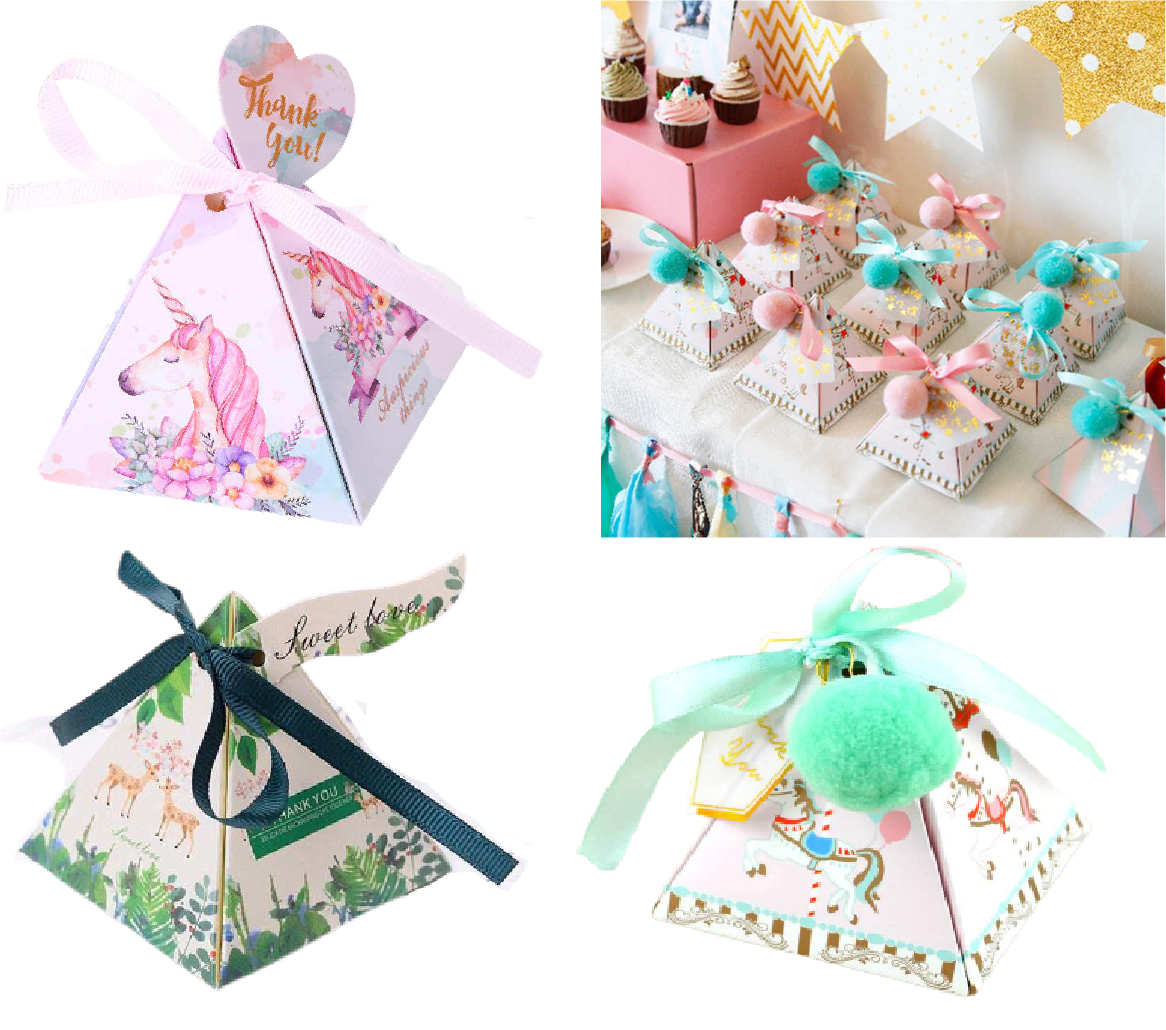 M - 20pc Pyramid Party Favor Boxes Laser Cut Box Ribbon Graduation Birthday Wedding Baby Shower Gift favour