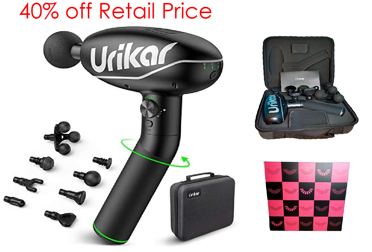 Urikar Pro 2 Heated Massage Gun 65W 3600rpm w/ Case 4 Modes 6 Speed 180° Rotate Grip Sport Massager