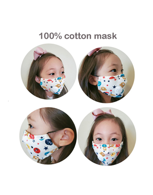Cotton Kids Cloth Face Mask W/ Breathing Valve Children Face covering w/ Filter