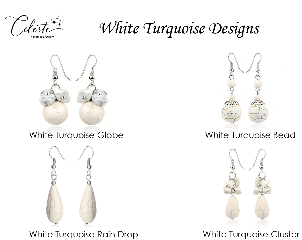 Z - White Turquoise Earrings Natural Polished Stone Dangle Drop Cluster Boho Bohemian
