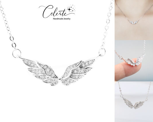 G - Wings Necklace 925 Sterling Silver Guardian Angel Pendant Chocker Cavicle Gift